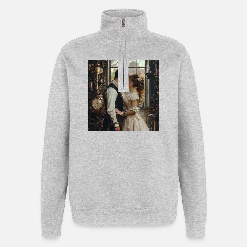 Steampunk Romance: Lovers in the Lab - Quarter-Zip Sweatshirt - heather grey
