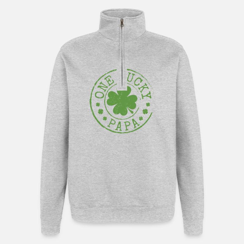 Tampon Trèfle Papa Chanceux - Sweat à zip 1/4 - gris chiné