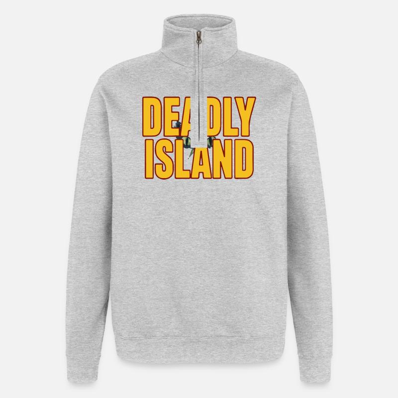Texte en gras de l’île - Sweat à zip 1/4 - gris chiné