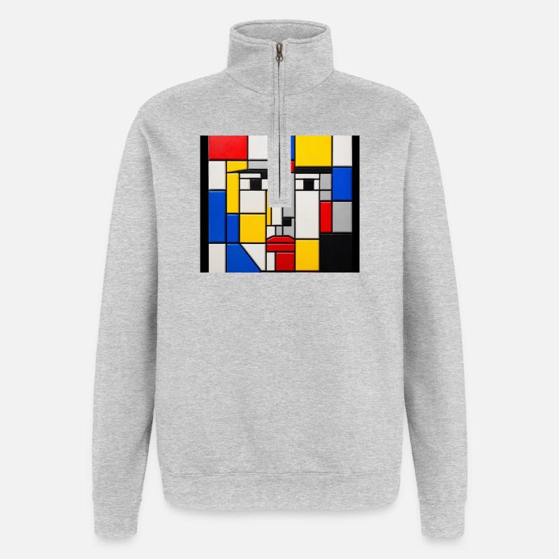 Mondrian Face Mosaic - Quarter-Zip Sweatshirt - heather grey