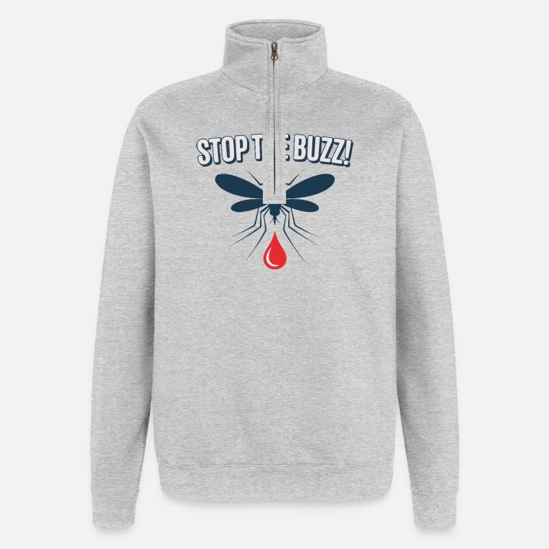 Stopp den Buzz Mückenblutrotttropfen - Quarter-Zip-Sweatshirt - Grau meliert