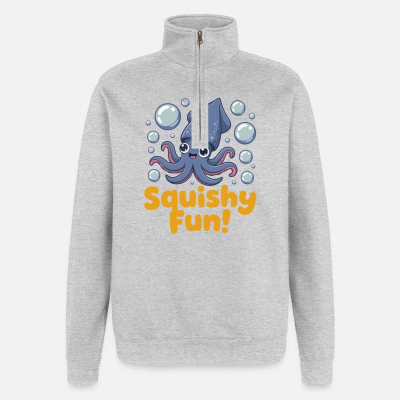Squishy Fun Squid Illustration - Quarter-Zip Sweatshirt - heather grey