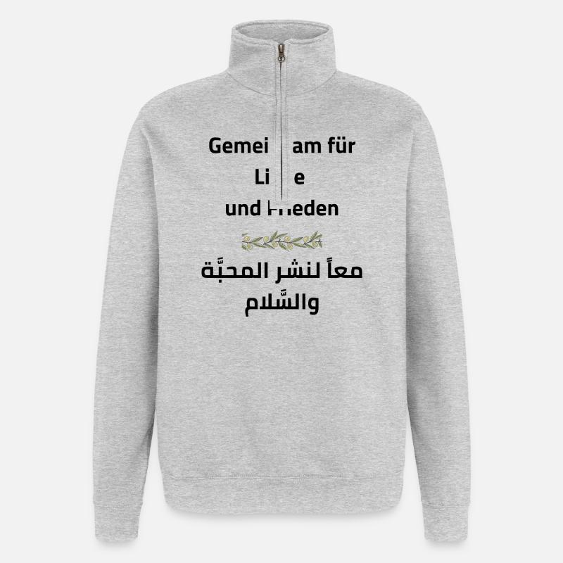 Frieden & Liebe: Gemeinsam - Quarter-Zip-Sweatshirt - Grau meliert