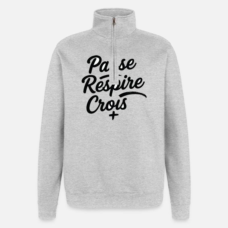 Pause Respire Crois Script - Sweat à zip 1/4 - gris chiné