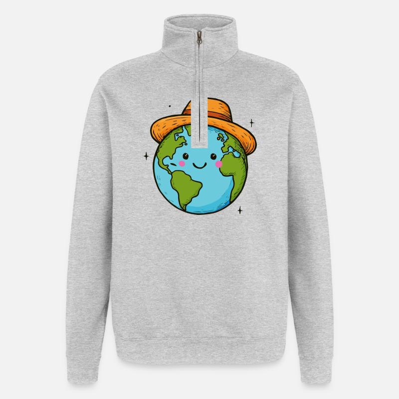 Lächelndes Land mit dem Hut - Quarter-Zip-Sweatshirt - Grau meliert