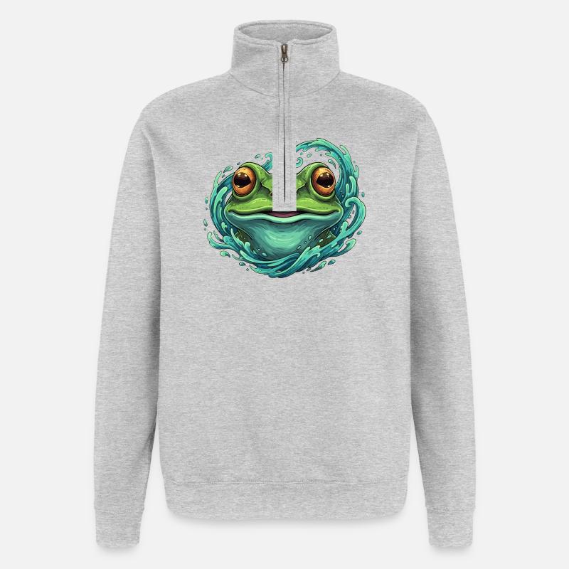 Wave Frog Pop Art Illustration - Quarter-Zip Sweatshirt - heather grey