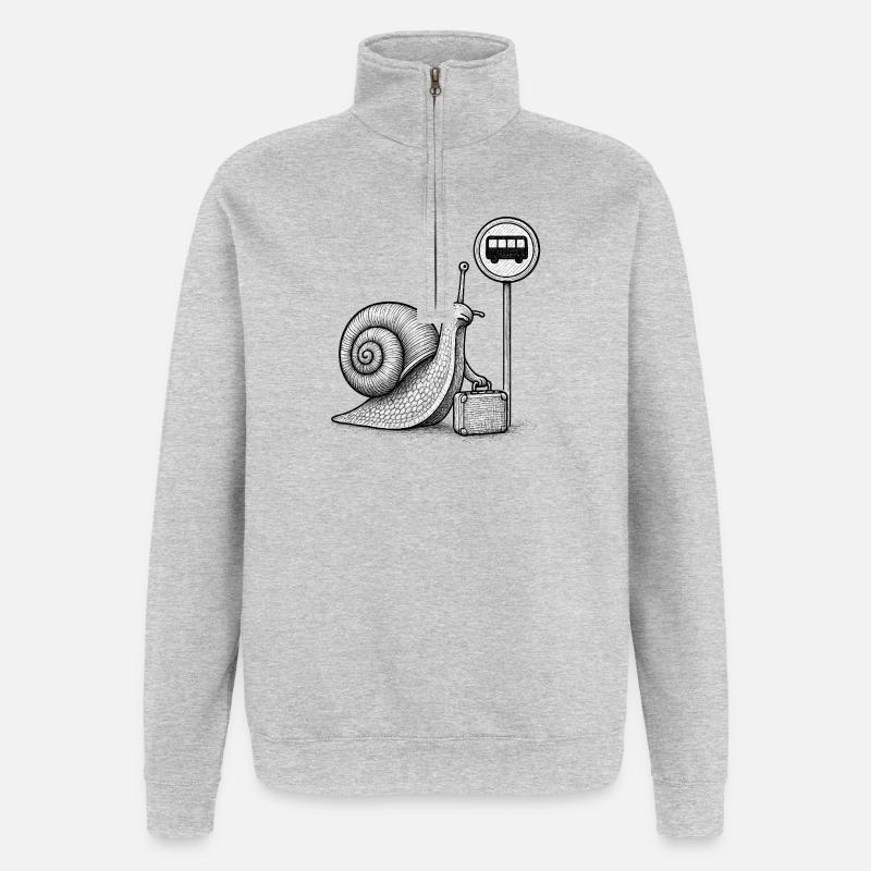 Un escargot en route - Sweat à zip 1/4 - gris chiné