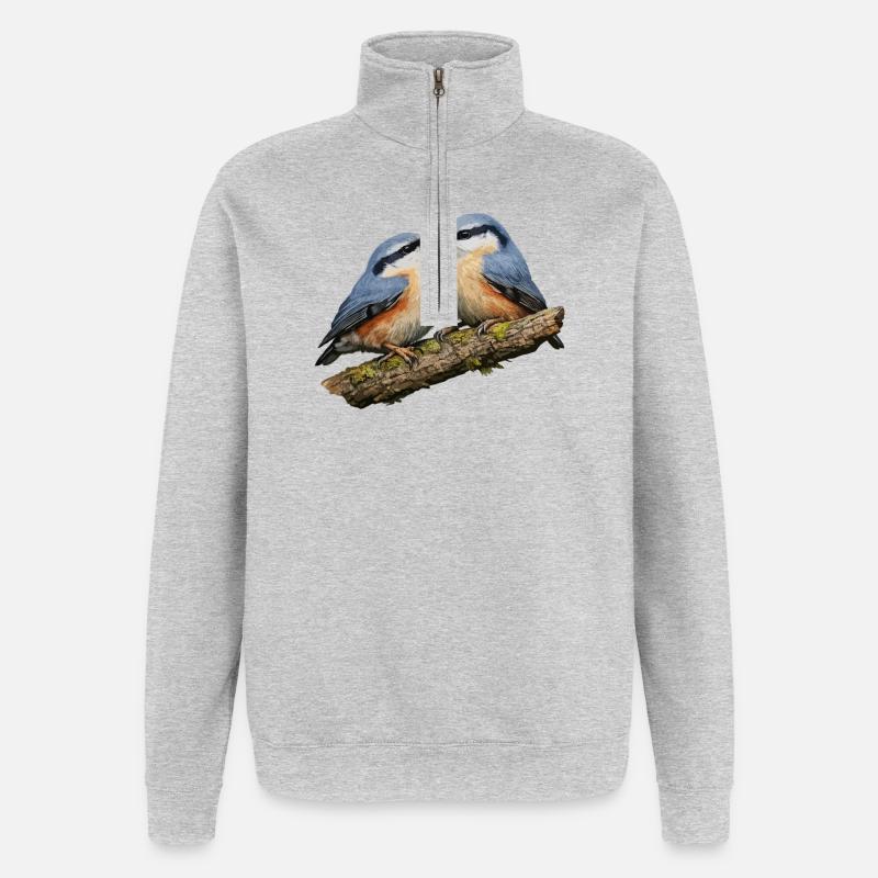 Two Nuthatches on Branch - Quarter-Zip Sweatshirt - heather grey