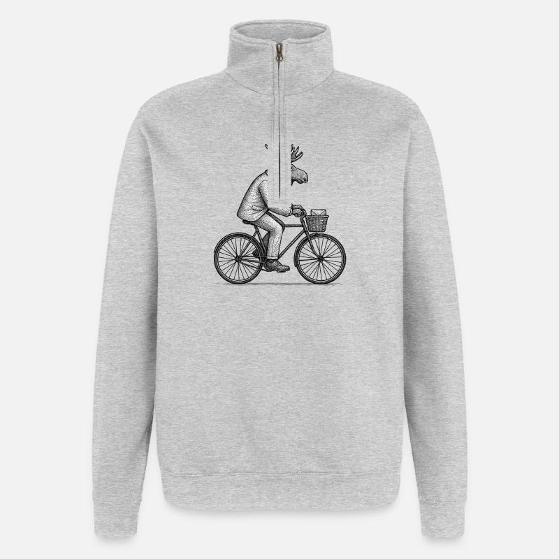 Cycling Moose in Suit - Quarter-Zip Sweatshirt - heather grey