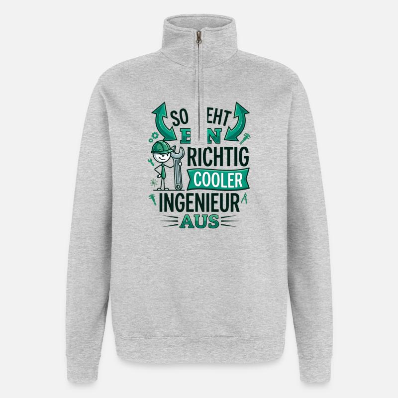 Cooler Ingenieur Spruch Strichmännchen - Quarter-Zip-Sweatshirt - Grau meliert