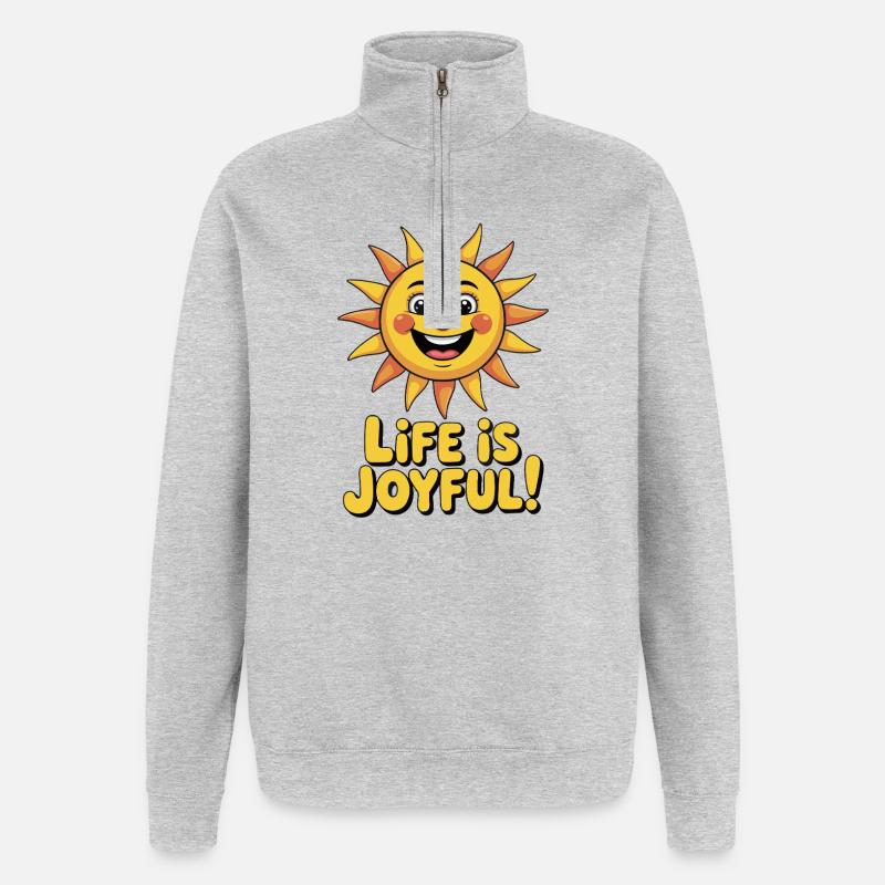 Jaune, Soleil Ensoleillé, Art Joyeux - Sweat à zip 1/4 - gris chiné