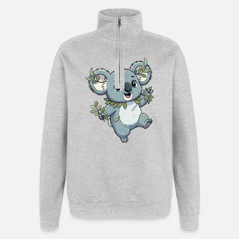 Green koala with leaf wreath - Quarter-Zip Sweatshirt - heather grey