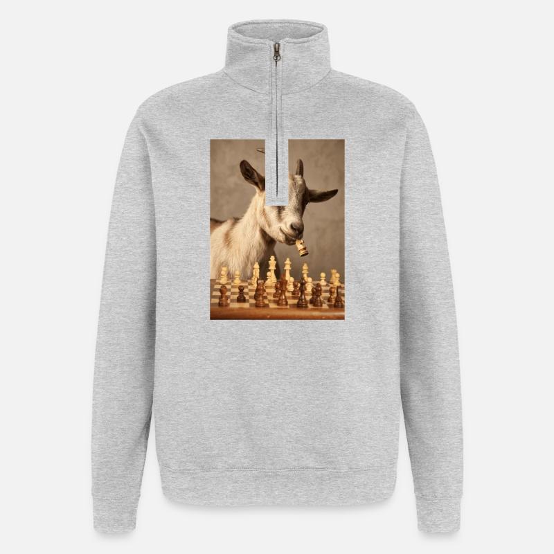 Ziege spielt Schach - Quarter-Zip-Sweatshirt - Grau meliert