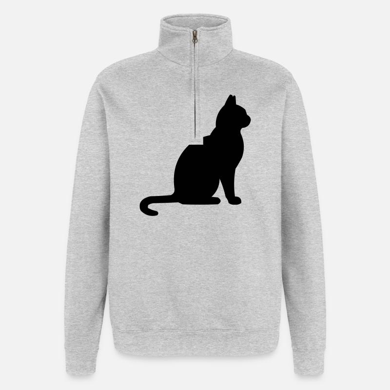 Chat - Sweat à zip 1/4 - gris chiné