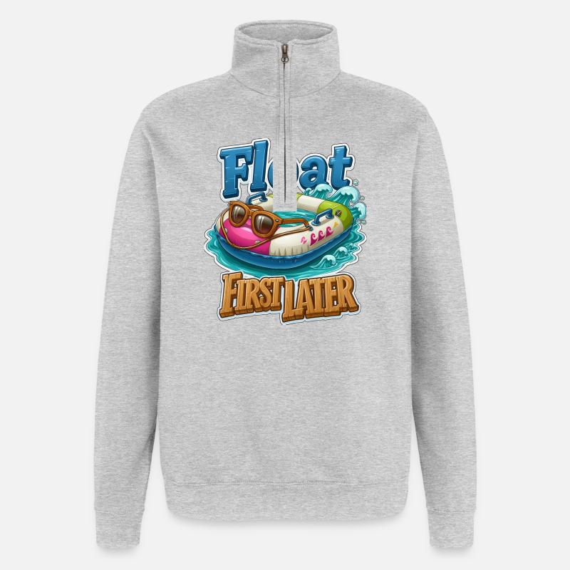Erst schwimmen, später - Quarter-Zip-Sweatshirt - Grau meliert