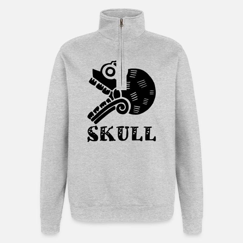 Stammesschädel (Schwarz) - Quarter-Zip-Sweatshirt - Grau meliert