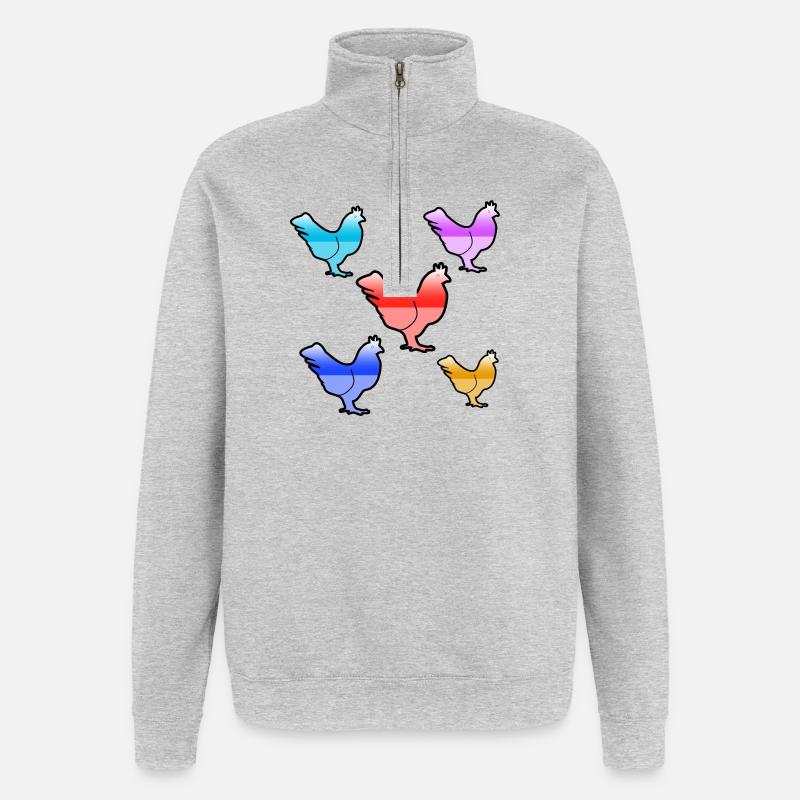 Poulets - Sweat à zip 1/4 - gris chiné