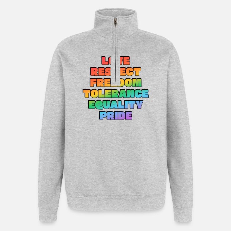 Regenbogenstolz-Werte - Quarter-Zip-Sweatshirt - Grau meliert