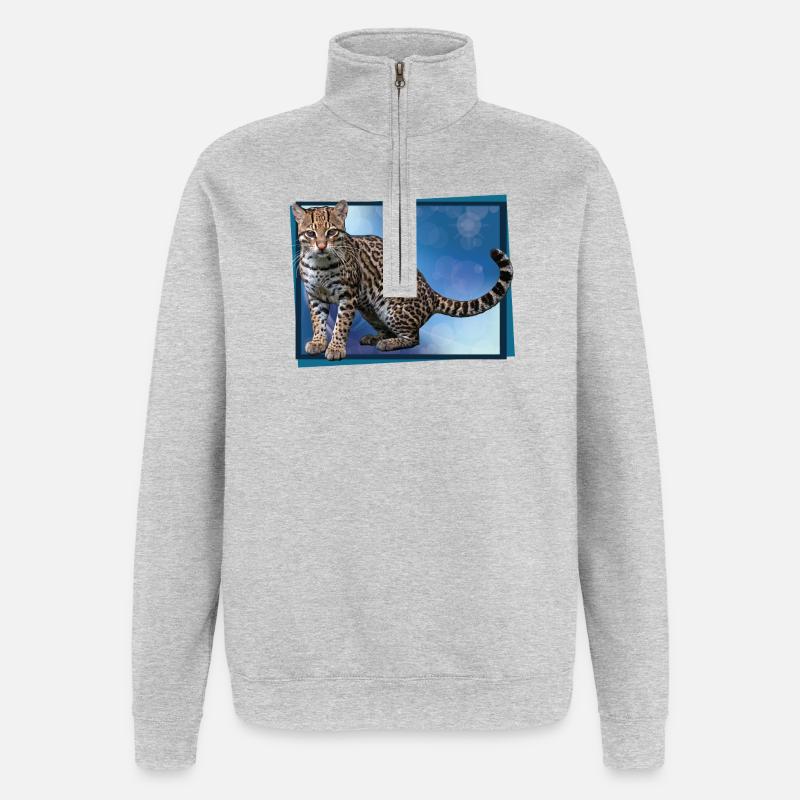 Bokeh léopard bleu - Sweat à zip 1/4 - gris chiné