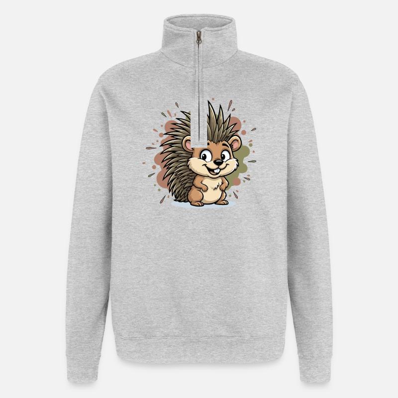 Dessin animé du hérisson câlin - Sweat à zip 1/4 - gris chiné