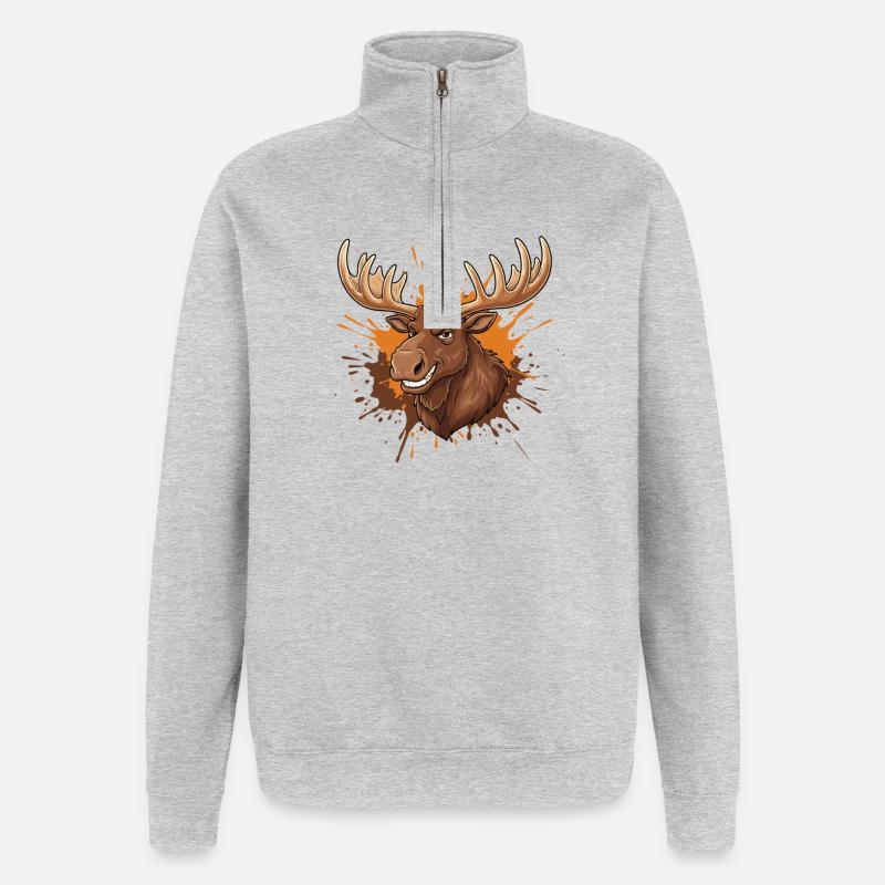 Elchkopf mit Orangenspritzer - Quarter-Zip-Sweatshirt - Grau meliert