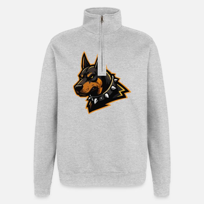 Doberman with spiked collar - Quarter-Zip Sweatshirt - heather grey