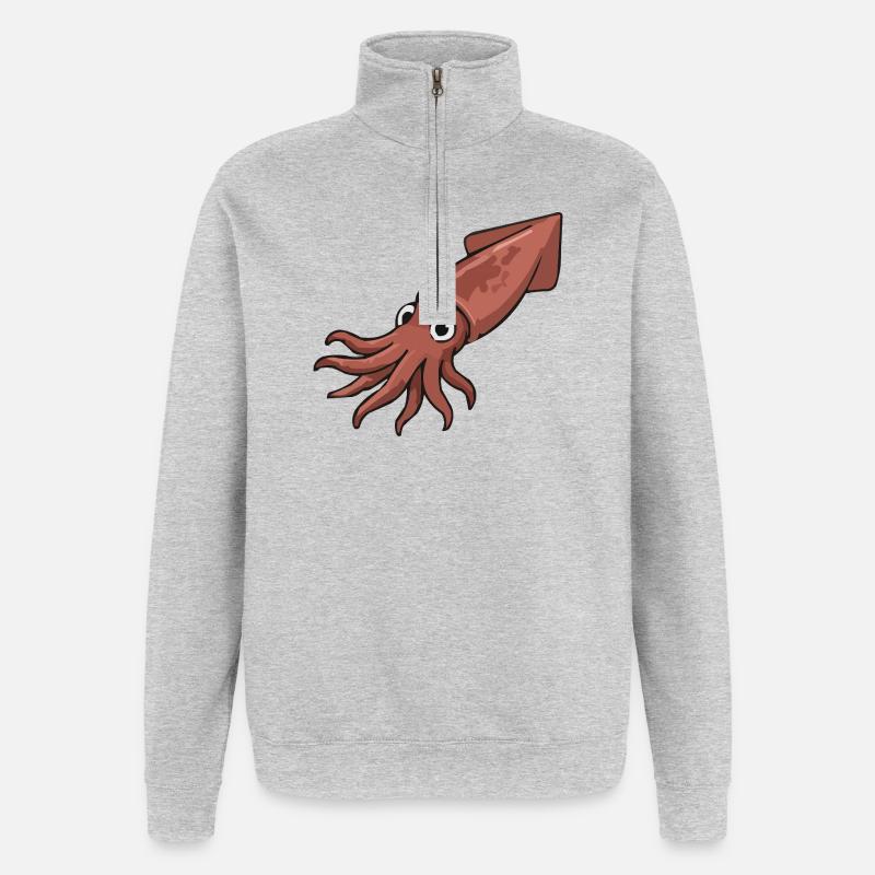 Calmar de dessin animé joyeux - Sweat à zip 1/4 - gris chiné