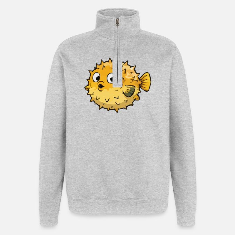 Spherical Puffer Fish Cartoon - Quarter-Zip Sweatshirt - heather grey