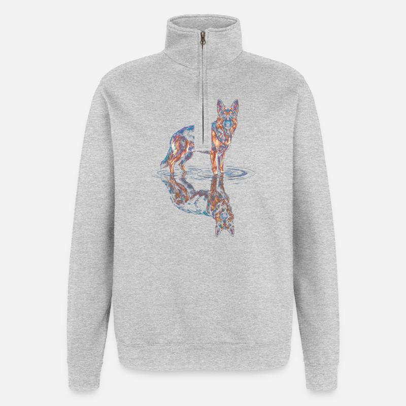 German Shepherd with Water Reflection - Quarter-Zip Sweatshirt - heather grey