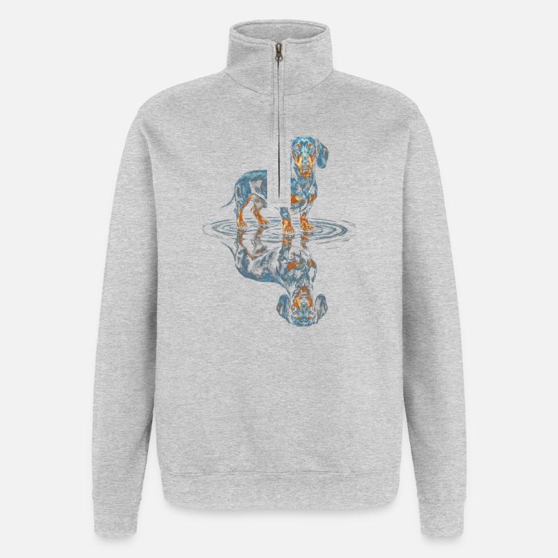 Dackel Wasserreflex Blauorange - Quarter-Zip-Sweatshirt - Grau meliert