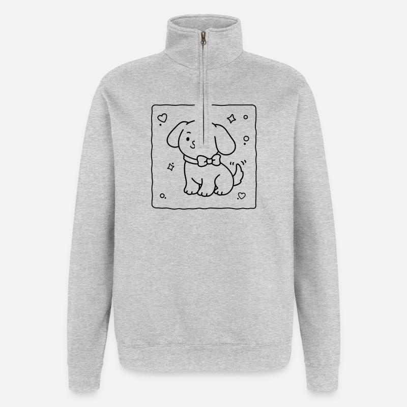 Petit chiot mignon | Lulu Lotus - Sweat à zip 1/4 - gris chiné