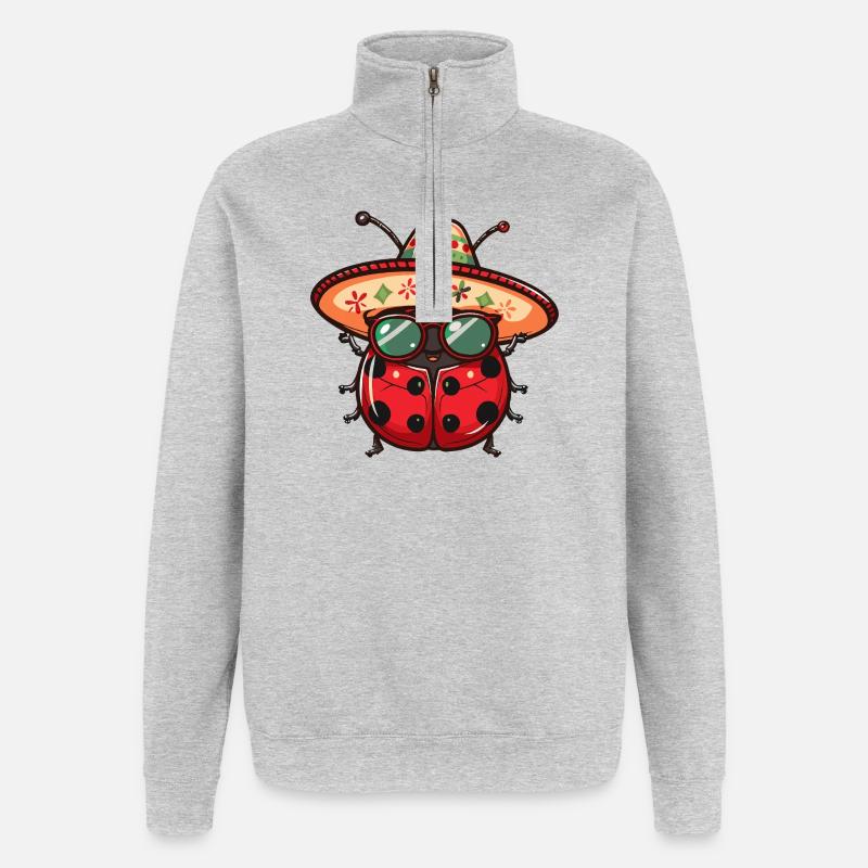 Marienkäfer Sombrero - Quarter-Zip-Sweatshirt - Grau meliert