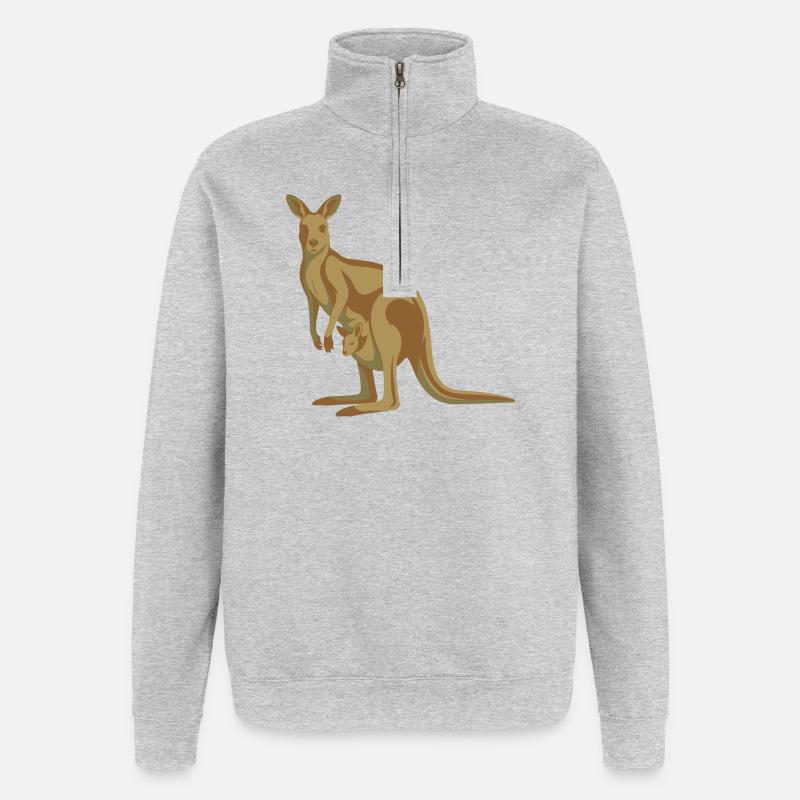 Känguru Mutter mit Nachwuchs - Quarter-Zip-Sweatshirt - Grau meliert