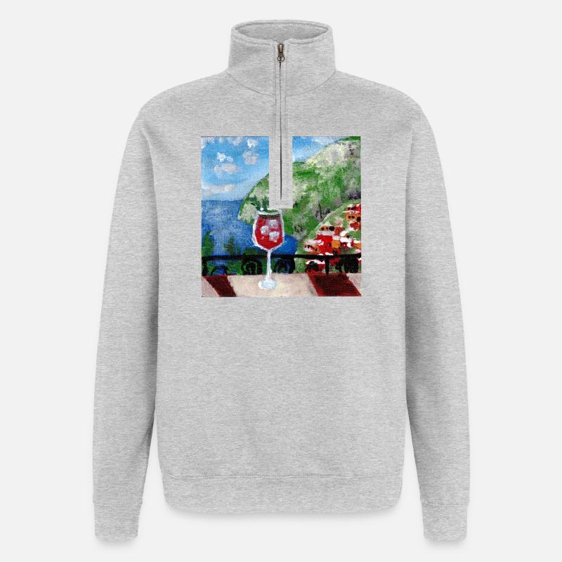 Meerblick_Ölgemälde_mit_cocktail - Quarter-Zip Sweatshirt - heather grey