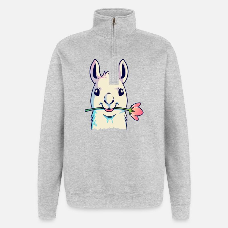 Lama et Rose - Sweat à zip 1/4 - gris chiné