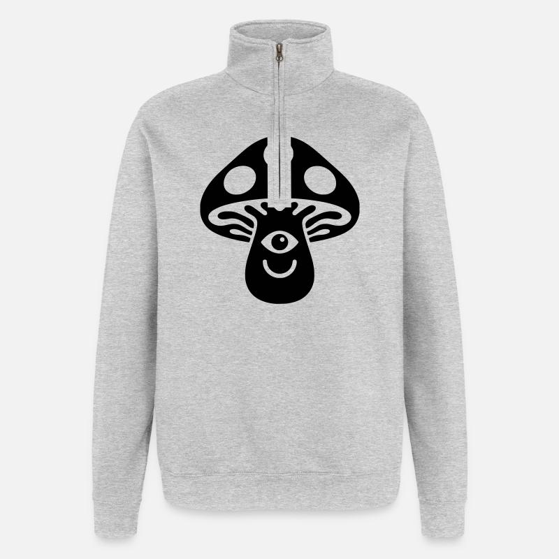 Psychedelischer Pilz mit Auge Motiv - Quarter-Zip-Sweatshirt - Grau meliert