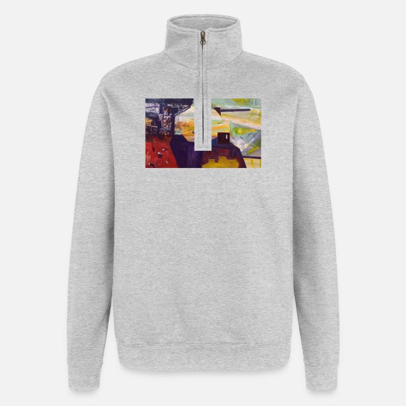 Paysage urbain abstrait - Sweat à zip 1/4 - gris chiné