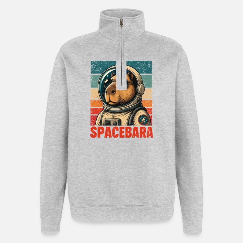 Spacebara Capybara Astronaut Space Retro - Sweat à zip 1/4 - gris chiné
