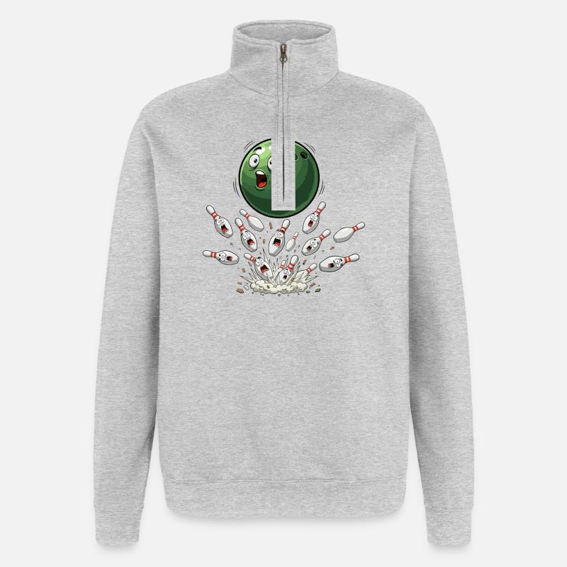 Grüne Bowlingkugel trifft Pins - Quarter-Zip-Sweatshirt - Grau meliert