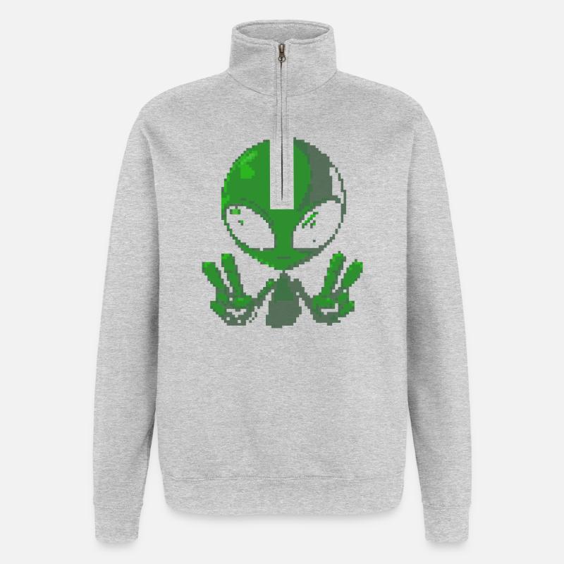 Signe de paix extraterrestre Pixel Green - Sweat à zip 1/4 - gris chiné