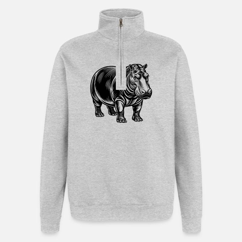Nilpferd - Quarter-Zip-Sweatshirt - Grau meliert