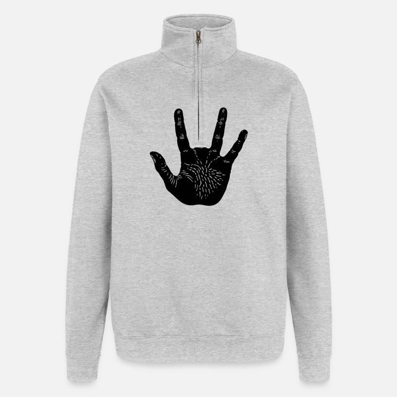 Empreinte de main - Sweat à zip 1/4 - gris chiné