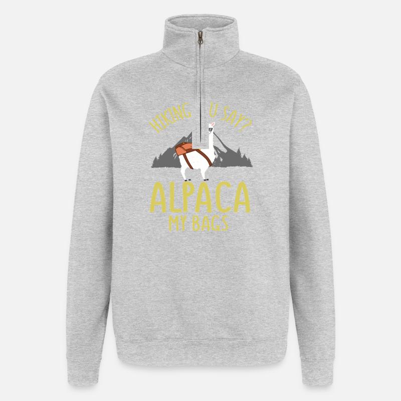 Hiking Alpaca Pun Tee - Quarter-Zip Sweatshirt - heather grey