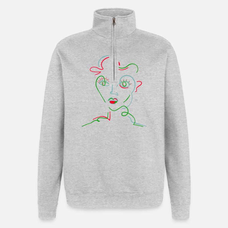 Portrait au néon - Sweat à zip 1/4 - gris chiné