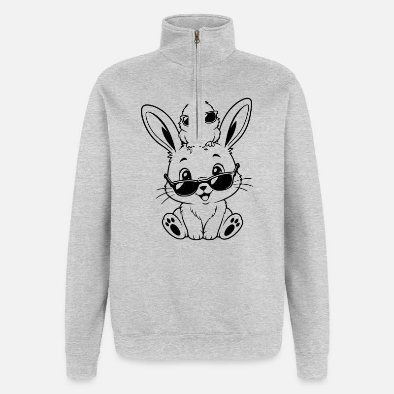 Bunny with chick and sunglasses - Quarter-Zip Sweatshirt - heather grey