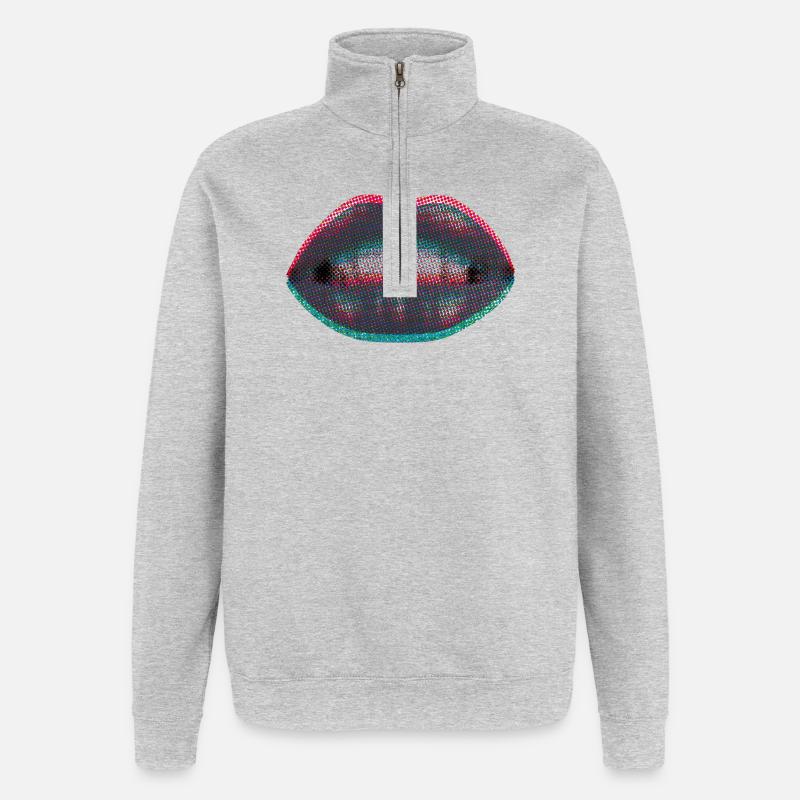 Dotted neon lips - Quarter-Zip Sweatshirt - heather grey