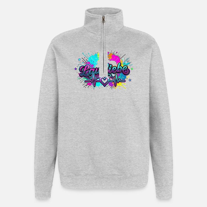 Lauf Liebe Herzschlag Farbexplosion - Quarter-Zip-Sweatshirt - Grau meliert