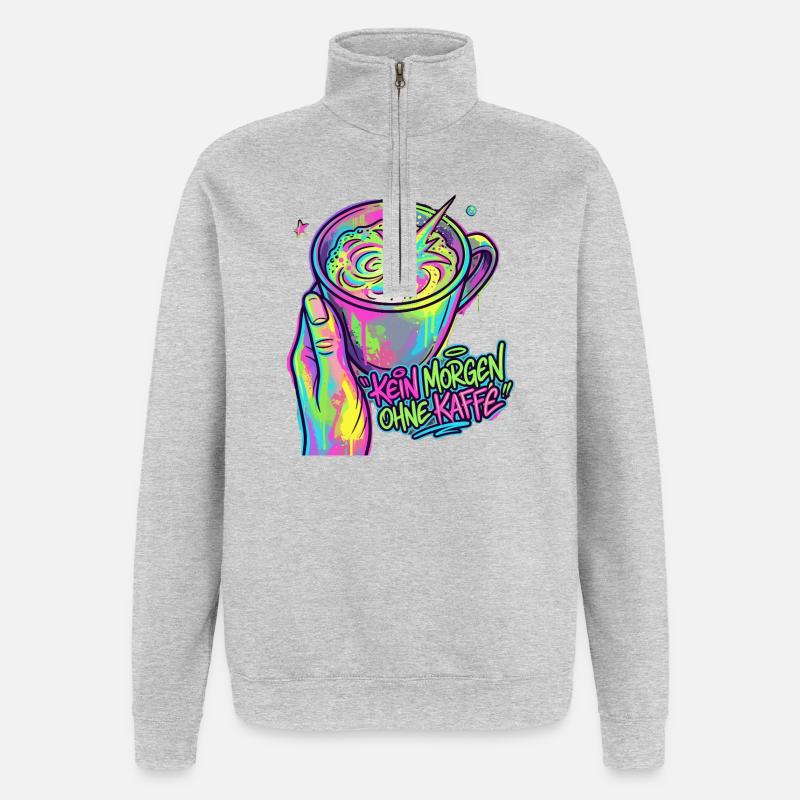 Kaffee Neon Splash – Morgenkick - Quarter-Zip-Sweatshirt - Grau meliert