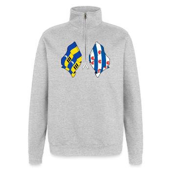 Ameland & Friesland Crossed Flags - Quarter-Zip Sweatshirt - heather grey - Front - AI Model Female 172 light (172cm) & AI Model Male 178 dark (178cm)