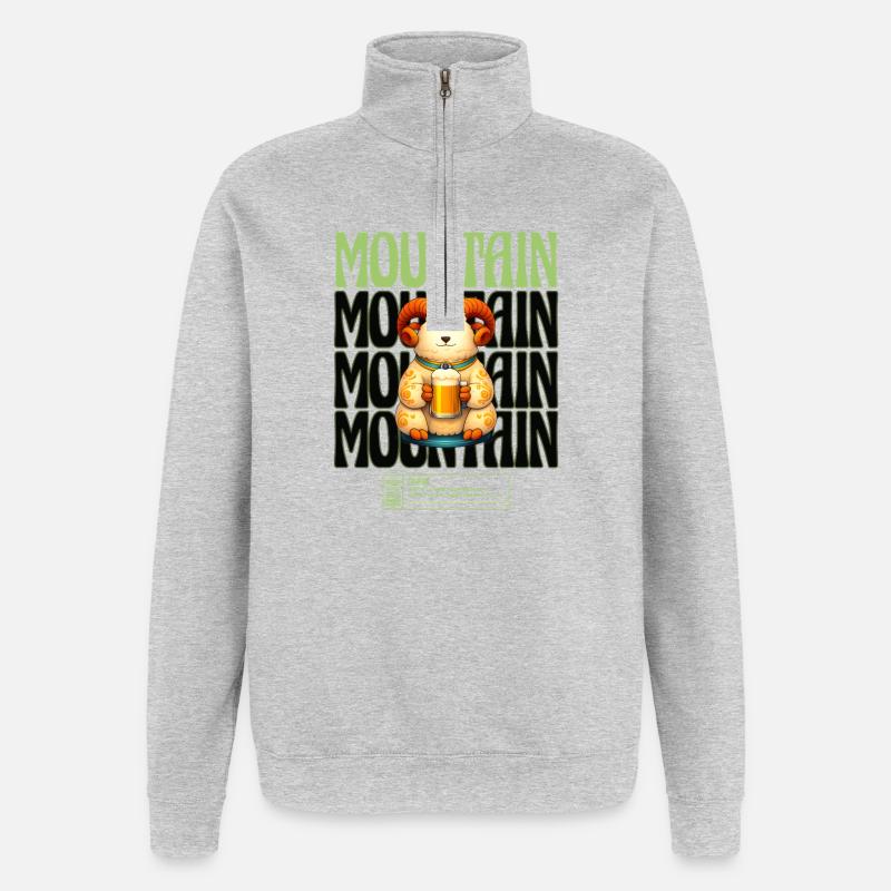 Bergbock mit Bierkrug Illustration - Quarter-Zip-Sweatshirt - Grau meliert
